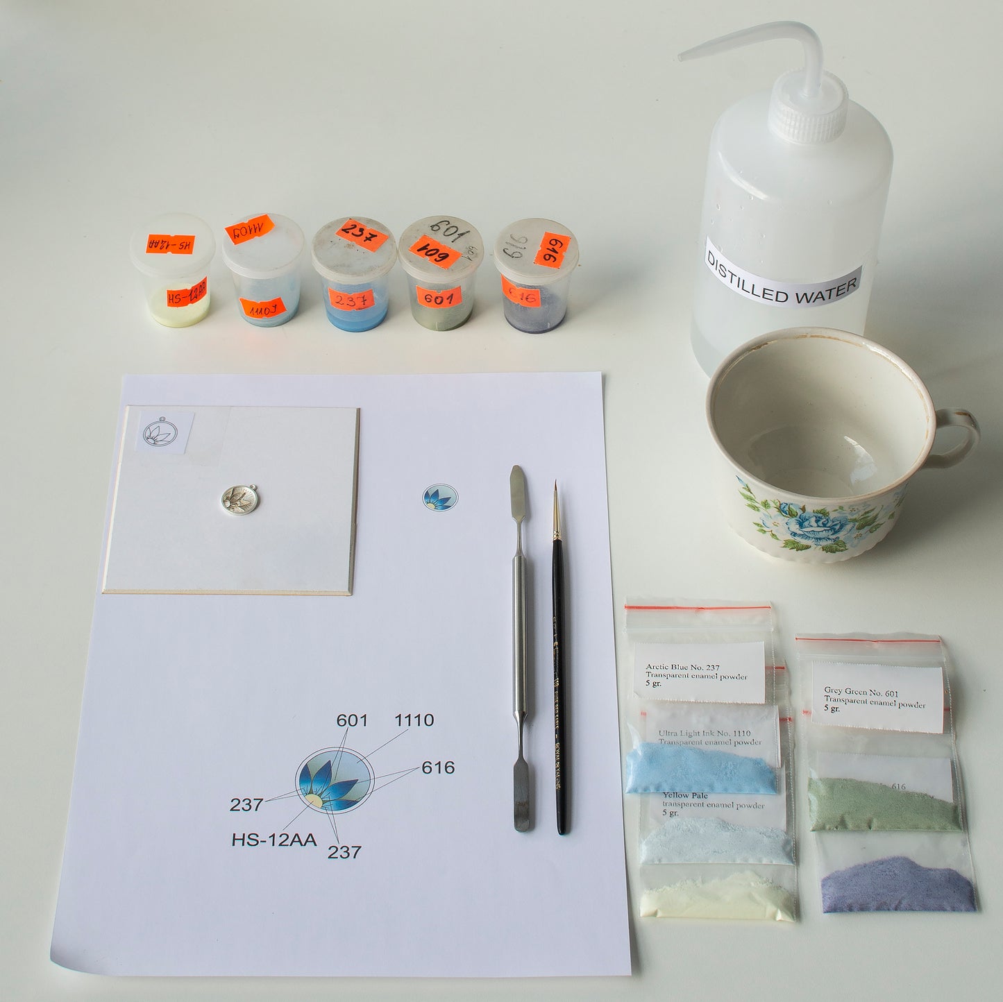 Enamelling Kit For Making Round Blue/Purple Silver Pendant, DIY Cloisonne Enamel Work, Tools And Materials for Making Handmade Jewelry