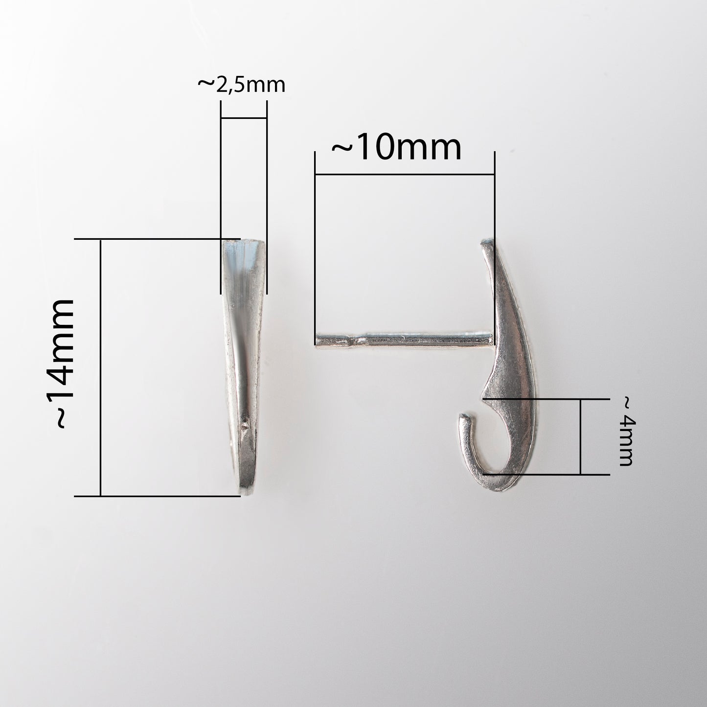Silver Dangle Stud Posts 2 pcs. 14 mm For Earrings, Sterling Silver 925, Earrings Post, Jewelry Findings