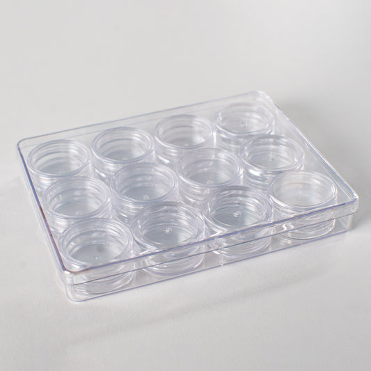 Plastic box with round screw-top jars - 12pcs., 19.5x9.5x2 cm