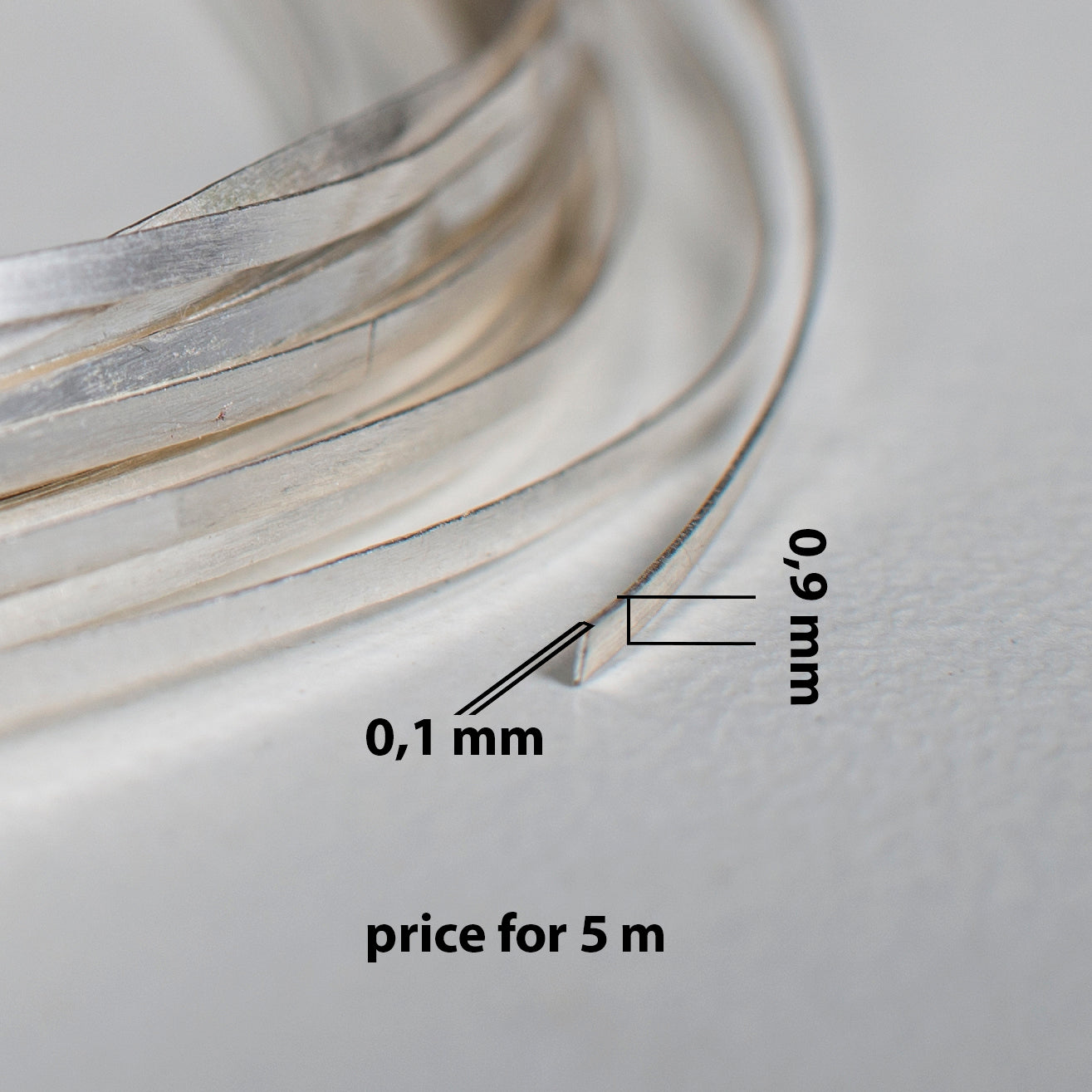 Fine Silver Cloisonne Wire: 999 Silver, 0,9 x 0,1 mm, Soft, Bending - 5 Meters