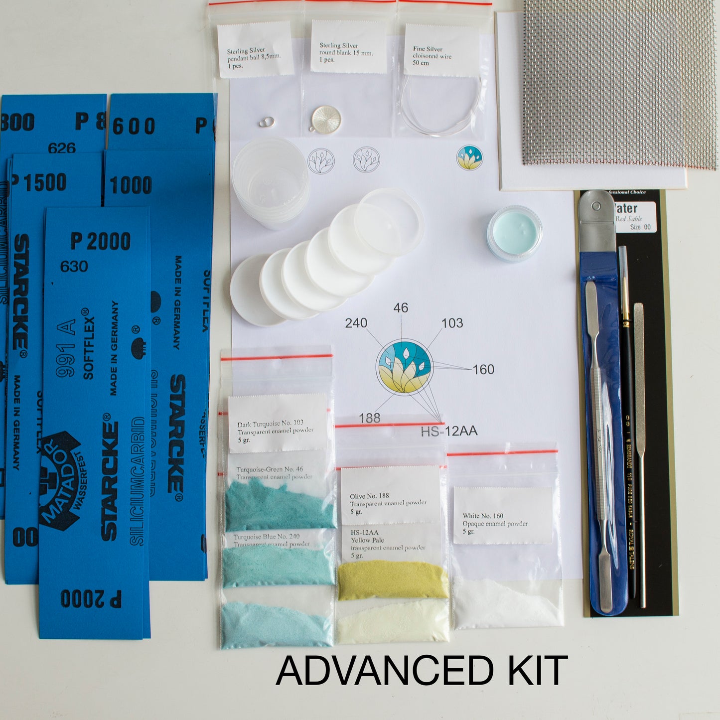 Enamelling Kit For Making Round Turquoise/Yellow Silver Pendant, DIY Cloisonne Enamel Work, Tools And Materials for Making Handmade Jewelry