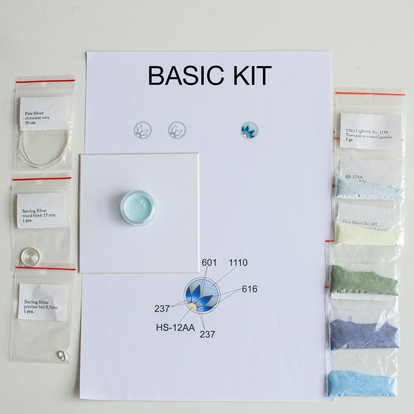 Enamelling Kit For Making Round Blue/Purple Silver Pendant, DIY Cloisonne Enamel Work, Tools And Materials for Making Handmade Jewelry