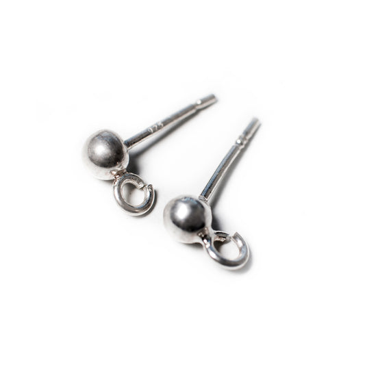 Silver Posts For Earrings With Ball, 14 mm, 1 pair (2 pcs), Sterling Silver 925, Earrings Post For Dangling Earrings, Jewelry Findings