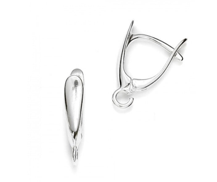 Silver Teardrop Shape Hoop 19x9 mm With Latch Back Closure, Findings For Dangling Earrings, 1 pair, Sterling Silver 925 Hoop