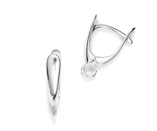 Silver Teardrop Shape Hoop 19x9 mm With Latch Back Closure, Findings For Dangling Earrings, 1 pair, Sterling Silver 925 Hoop