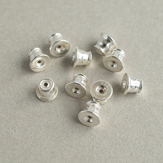 Silver Earrings Bullet Backs Kit 10 pcs For Stud Earrings, 5,5 mm Sterling Silver 925 Earrings Backings With Silicone, Jewelry Findings