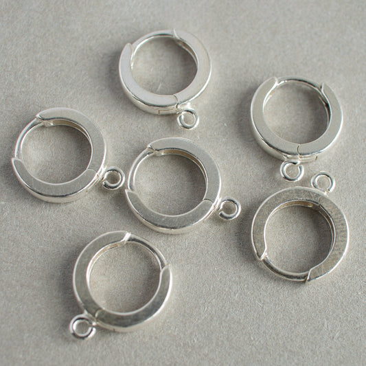 Silver Earrings Hoop 11,5 mm, One pair (2pcs), Sterling Silver 925 Earrings Round Clasp, One Touch Hoop, Lever Back Hoop, Huggie Hoop