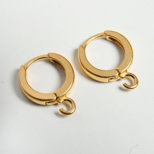 Gold Plated Earrings Hoop 11,5 mm, 1 pair (2pcs), Sterling Silver 925 Round Earrings clasp, One Touch Hoop, Gold Filled Hoop, Huggie Hoop